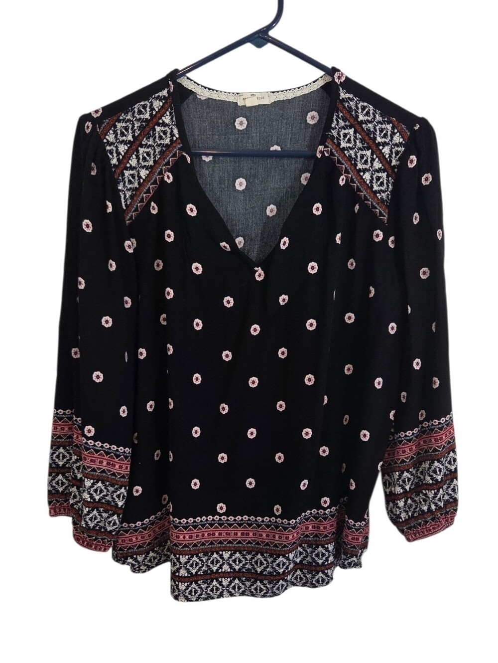 Mason & Belle Floral Boho V-Neck 3/4 Sleeve Tunic Style Lightweight Top Size L